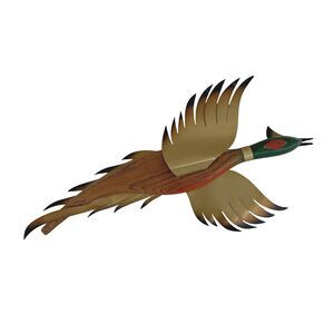 Vintage MCM Teakwood & Brass Pheasant Wall Art Decor Rustic Hunting Cabin 22.5”